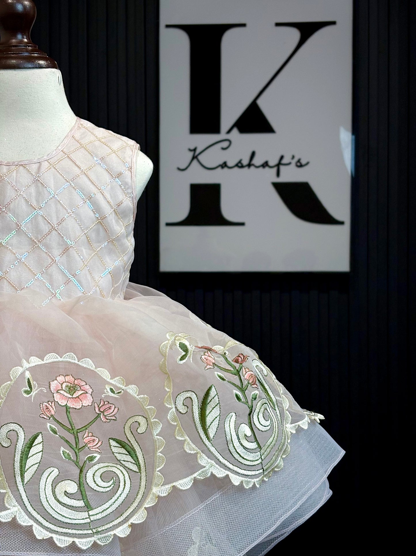 LUX. EMB FROCK TEA PINK 4111