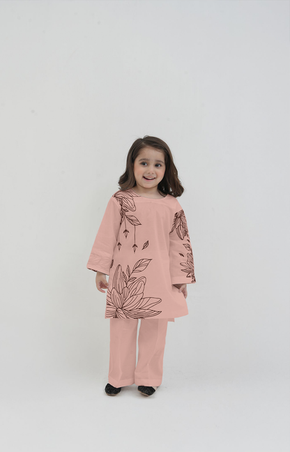 2 PIECE EMRODERED LAWN SUIT TEA PINK KRS-1023