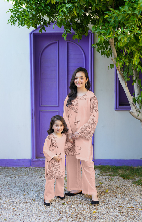 2 PIECE EMRODERED LAWN SUIT TEA PINK KRS-1023