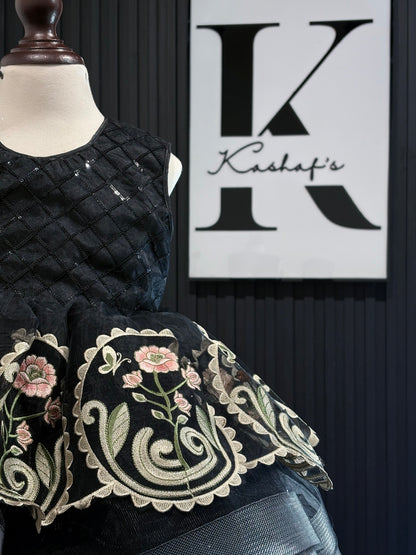 LUX. EMB FROCK BLACK 4114