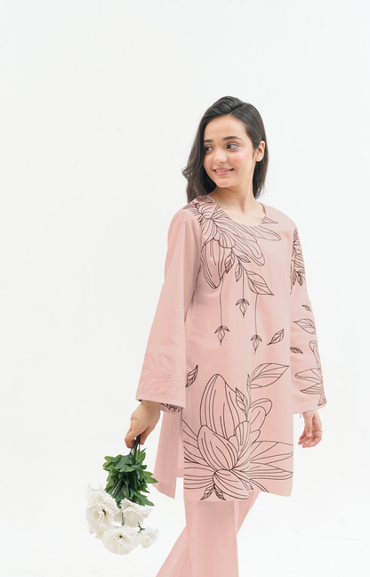 2 PIECE EMRODERED LAWN SUIT TEA PINK KRS-1023
