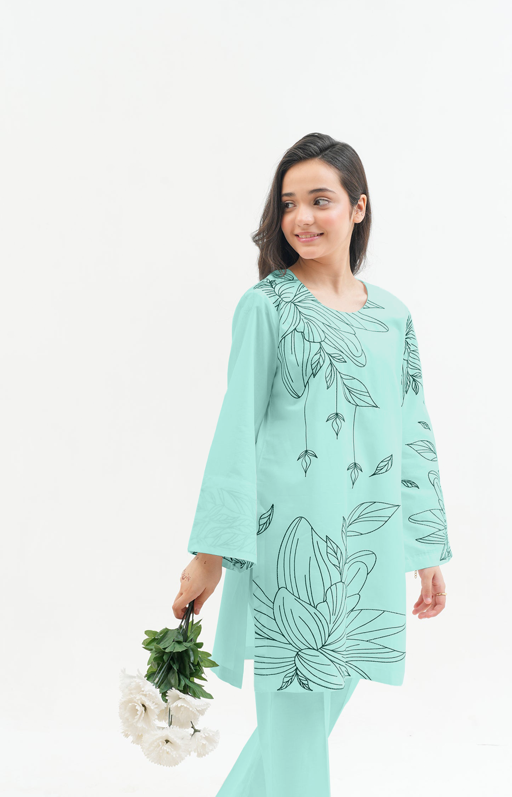 2 PIECE EMRODERED LAWN SUIT SEA GREEN KRS-1024