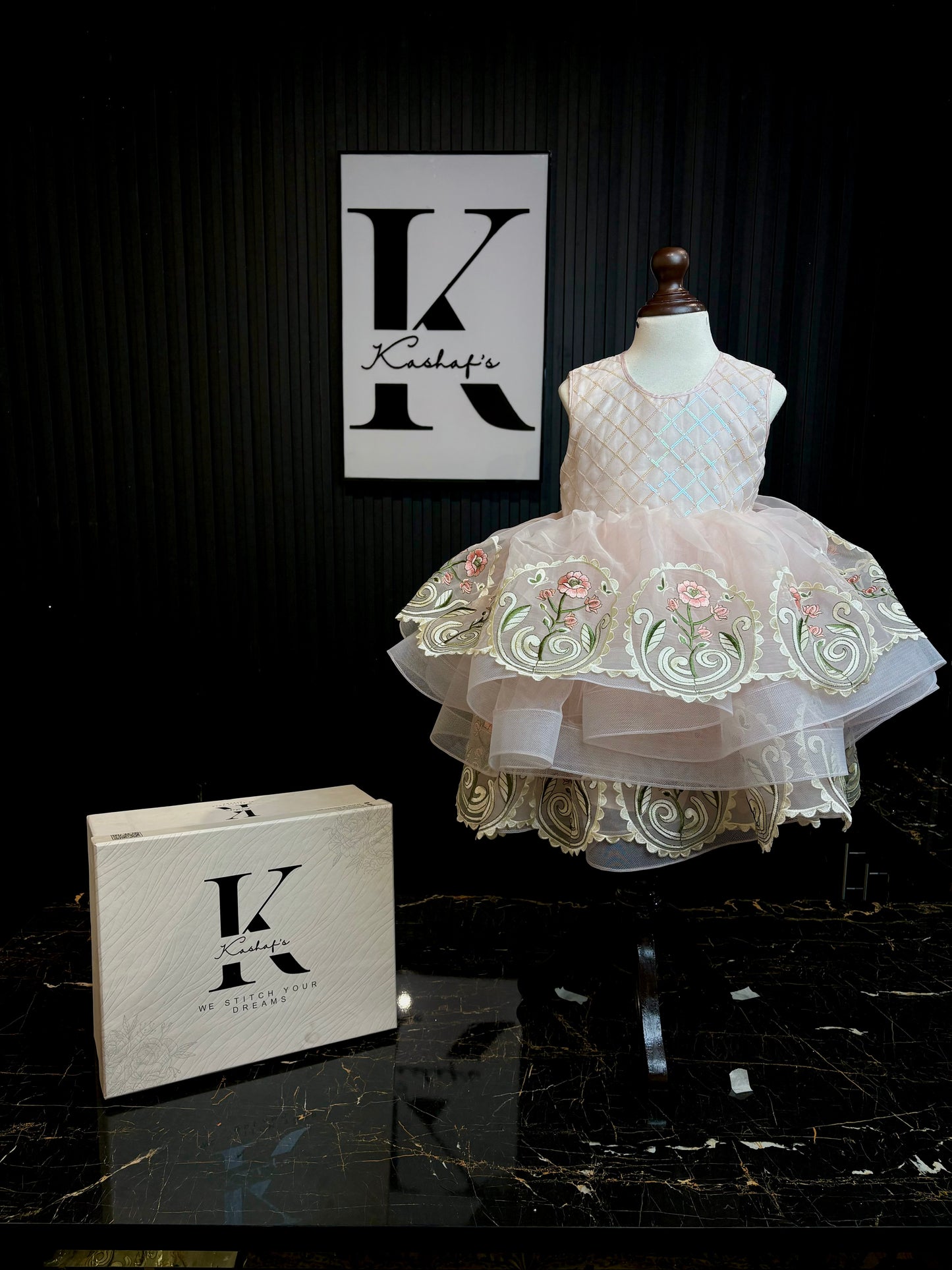 LUX. EMB FROCK TEA PINK 4111