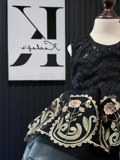 LUX. EMB FROCK BLACK 4114