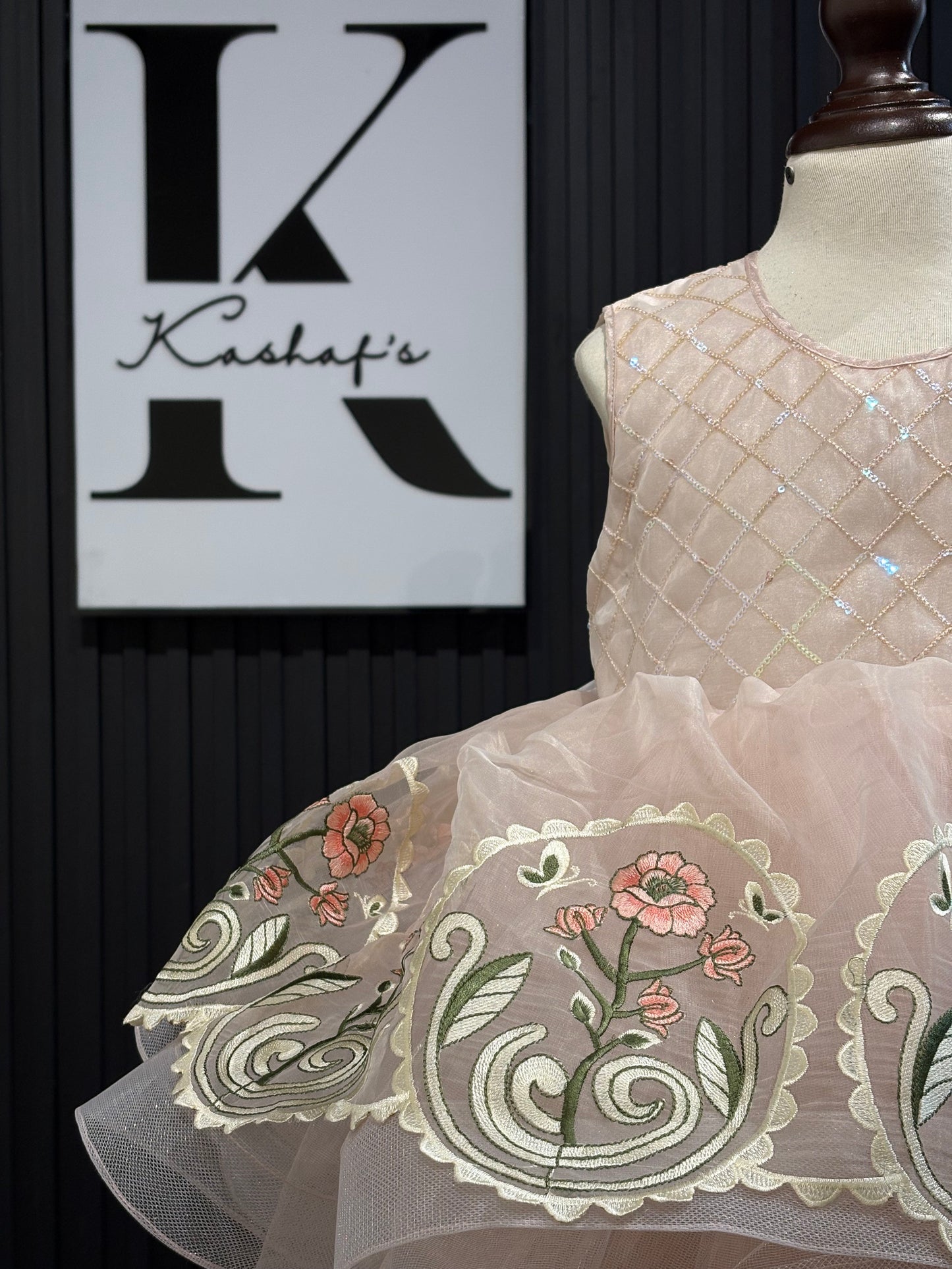 LUX. EMB FROCK TEA PINK 4111