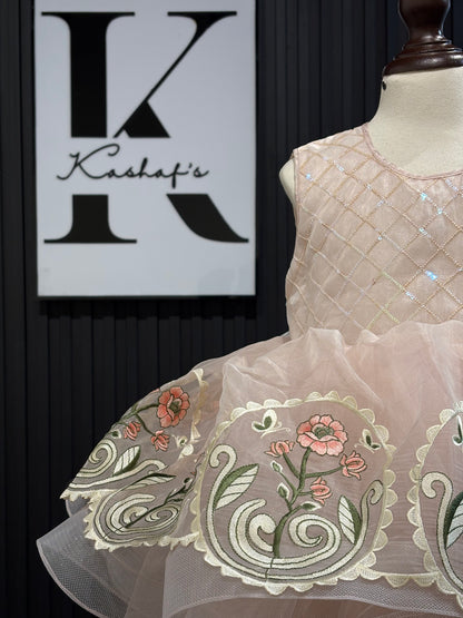 LUX. EMB FROCK TEA PINK 4111