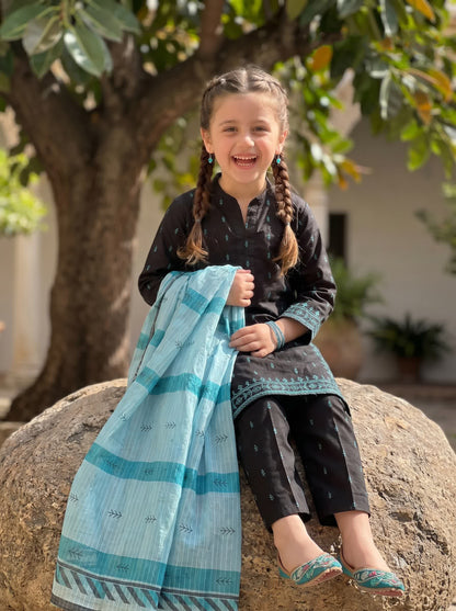 3 PIECE EMBROIDED LAWN SUIT BLACK KMB 4001