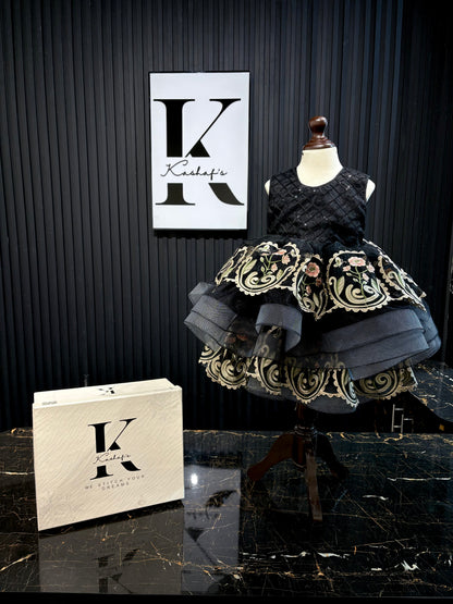 LUX. EMB FROCK BLACK 4114