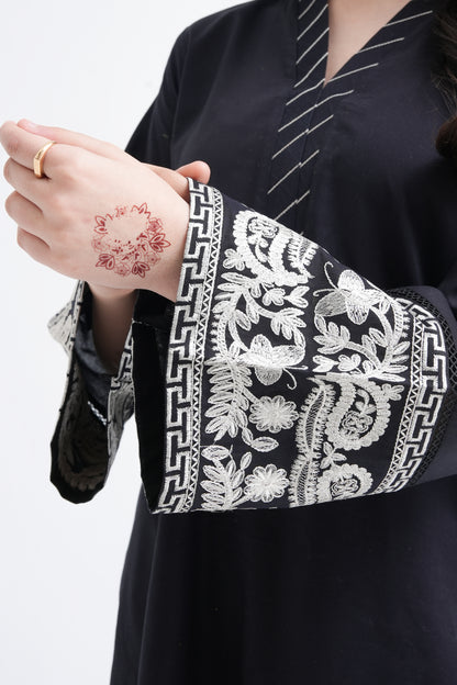 2 PIECE EMRODERED LAWN SUIT BLACK KV-1024