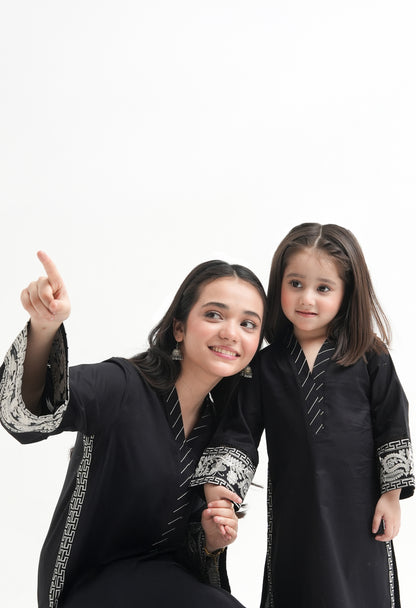 2 PIECE EMRODERED LAWN SUIT BLACK KV-1024