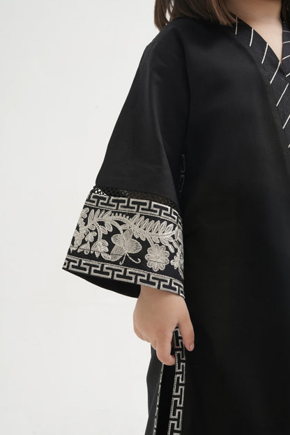 2 PIECE EMRODERED LAWN SUIT BLACK KV-1024