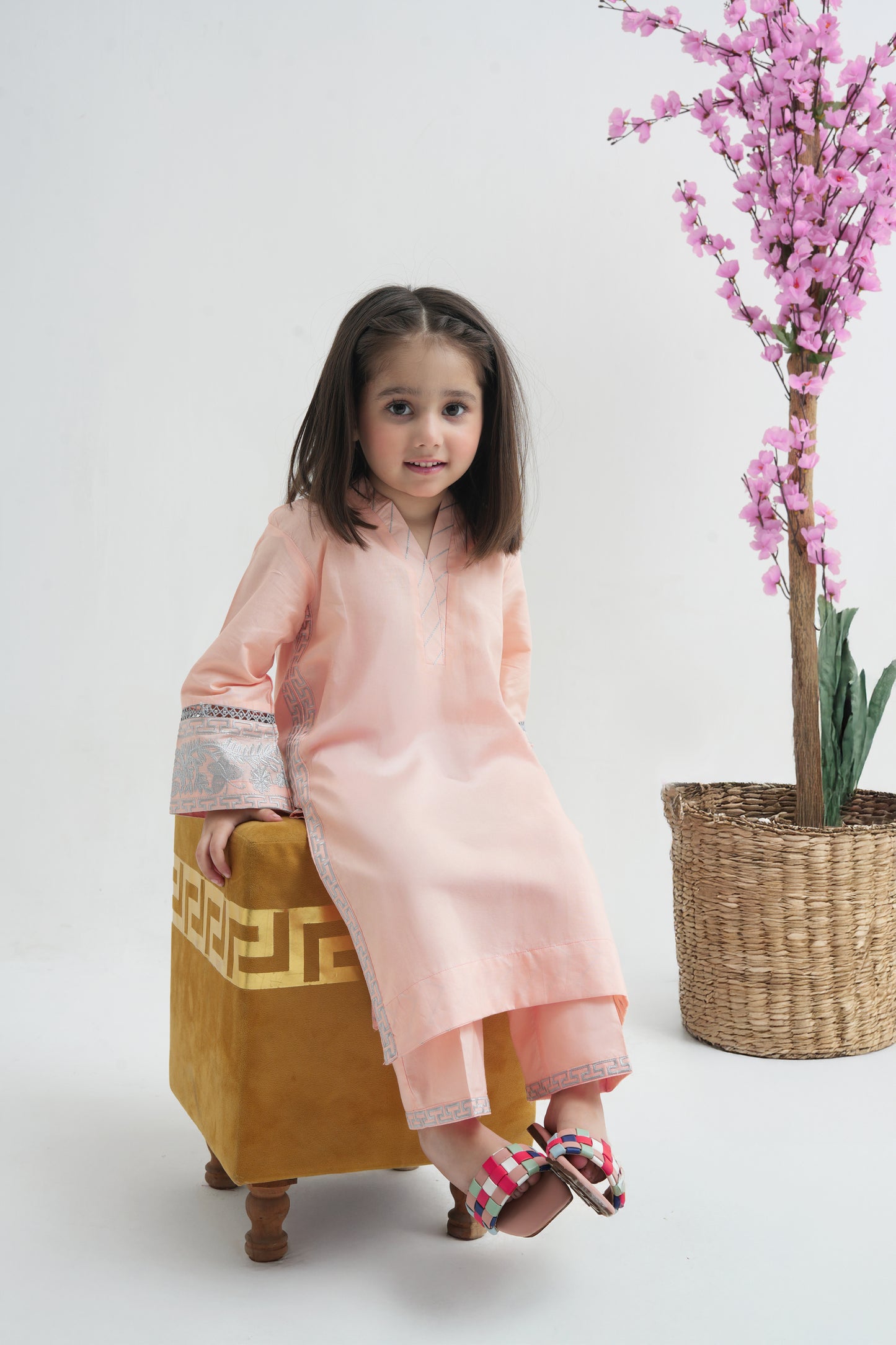 2 PIECE EMRODERED LAWN SUIT PEACH KV-2023