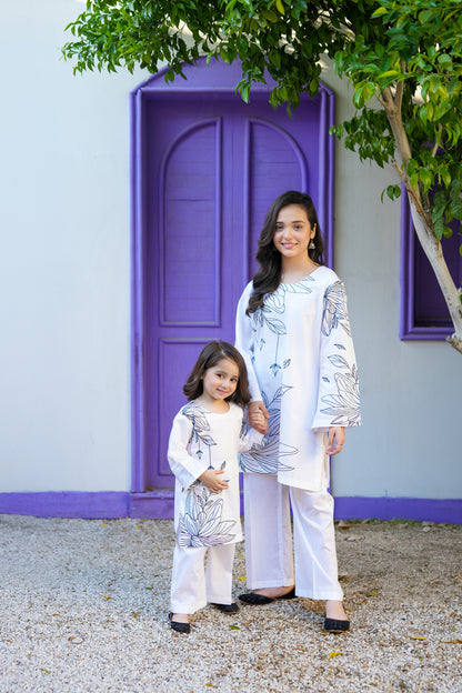 2 PIECE EMRODERED LAWN SUIT WHITE KRS-1022