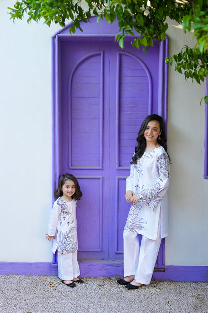 2 PIECE EMRODERED LAWN SUIT WHITE KRS-1022