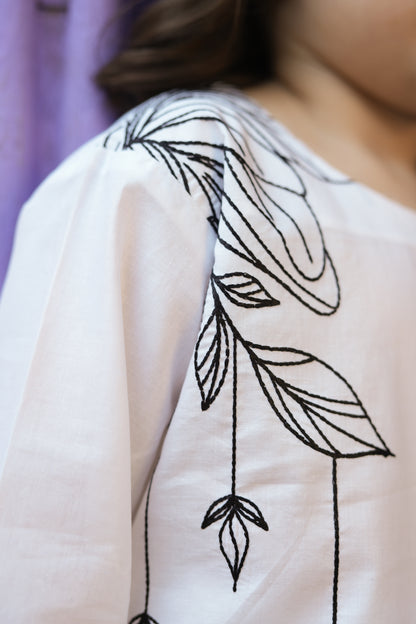 2 PIECE EMRODERED LAWN SUIT WHITE KRS-1022