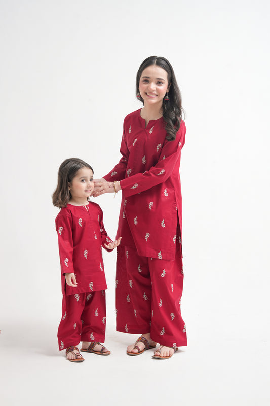 2 PIECE EMBROIDERED LAWN SUIT MAROON KFM-1020