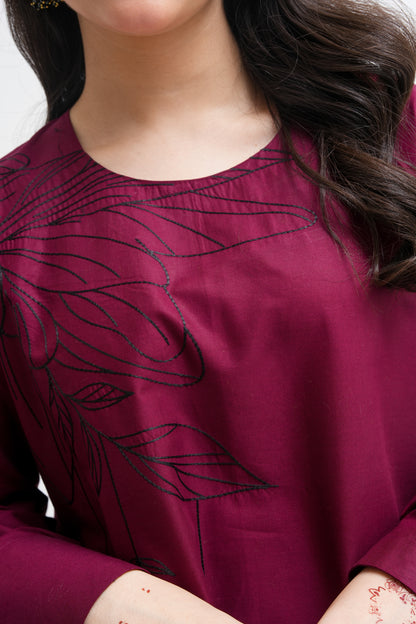 2 PIECE EMBROIDERED LAWN SUIT DARK MAROON KRS-1021