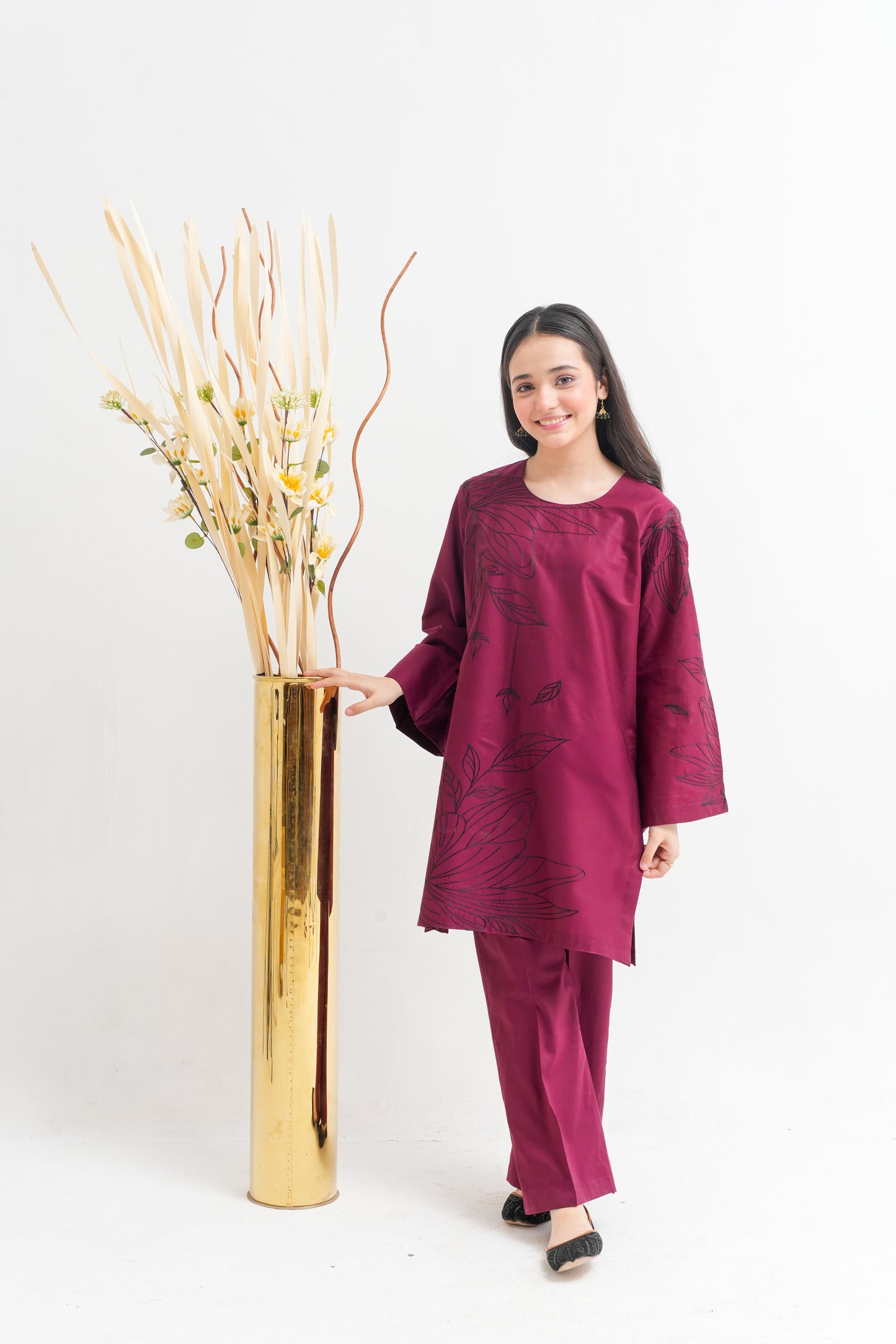 2 PIECE EMBROIDERED LAWN SUIT DARK MAROON KRS-1021