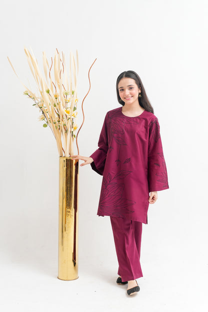 2 PIECE EMBROIDERED LAWN SUIT DARK MAROON KRS-1021