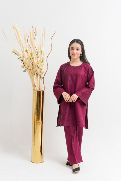 2 PIECE EMBROIDERED LAWN SUIT DARK MAROON KRS-1021
