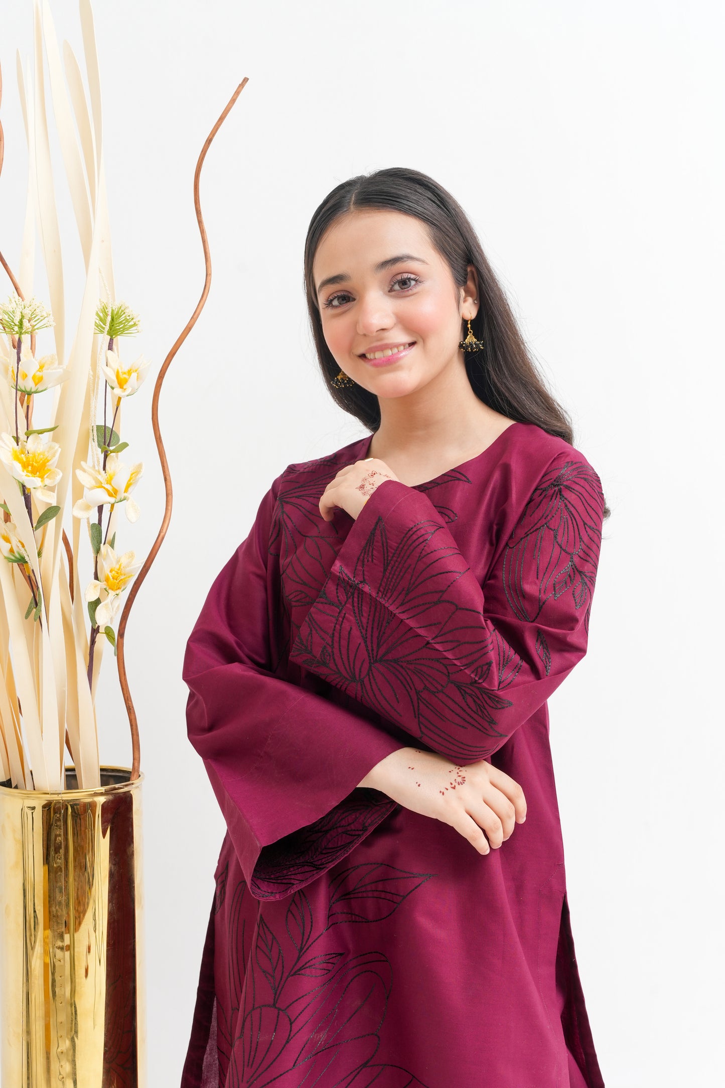 2 PIECE EMBROIDERED LAWN SUIT DARK MAROON KRS-1021