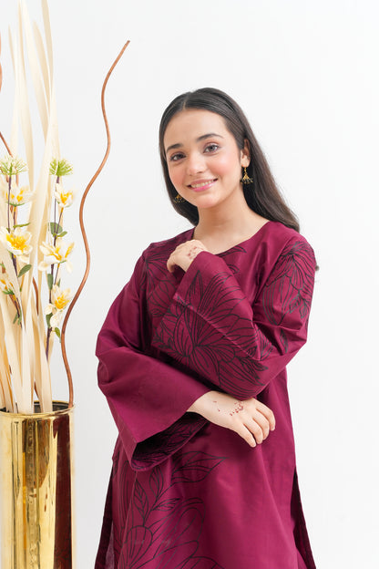 2 PIECE EMBROIDERED LAWN SUIT DARK MAROON KRS-1021