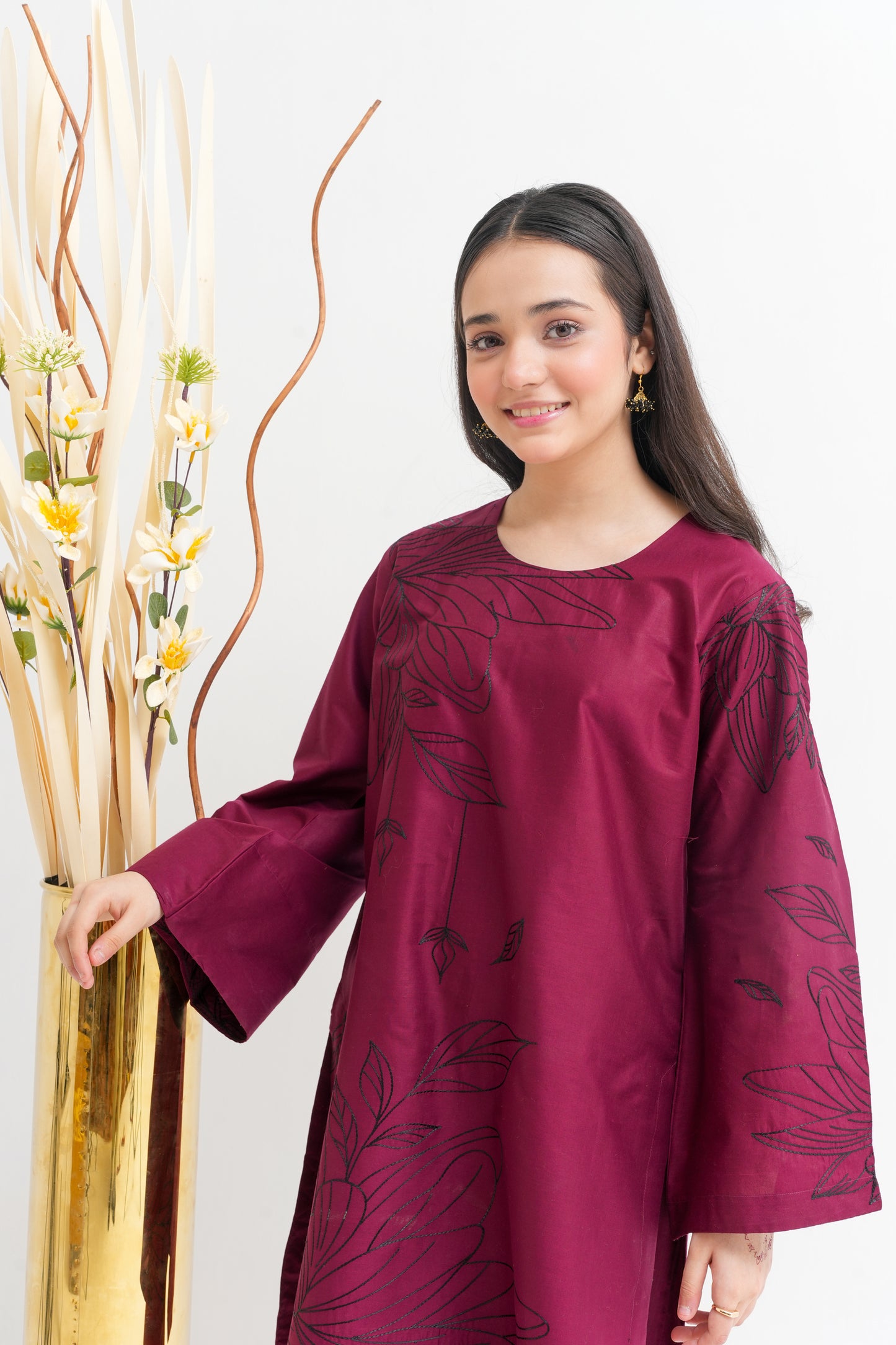 2 PIECE EMBROIDERED LAWN SUIT DARK MAROON KRS-1021