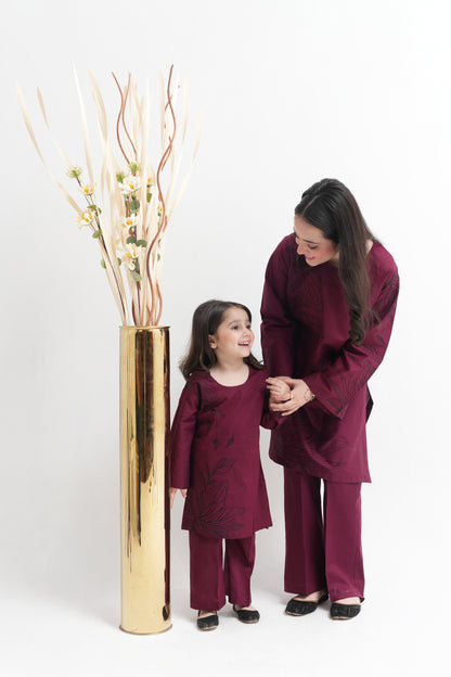 2 PIECE EMBROIDERED LAWN SUIT DARK MAROON KRS-1021