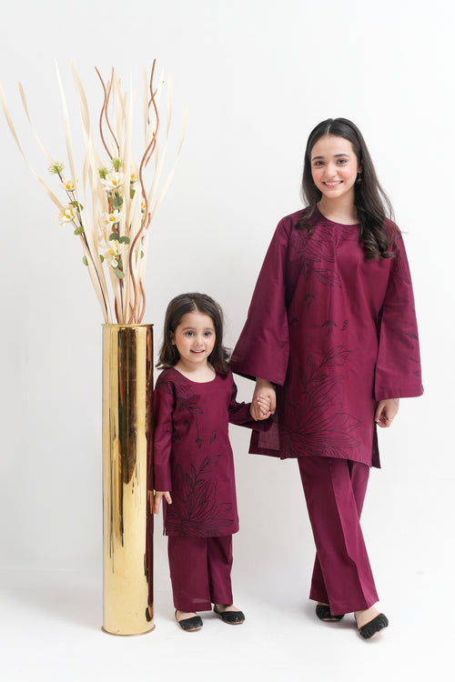 2 PIECE EMBROIDERED LAWN SUIT DARK MAROON KRS-1021