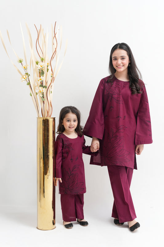 2 PIECE EMBROIDERED LAWN SUIT DARK MAROON KRS-1021