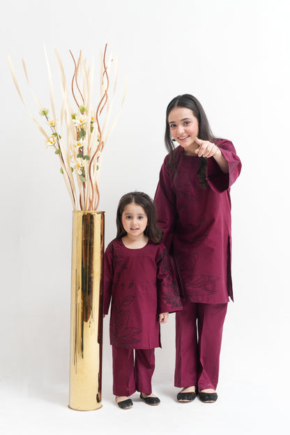 2 PIECE EMBROIDERED LAWN SUIT DARK MAROON KRS-1021