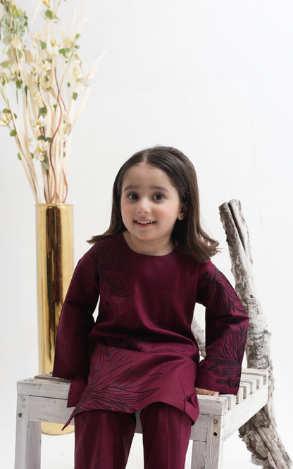 2 PIECE EMBROIDERED LAWN SUIT DARK MAROON KRS-1021