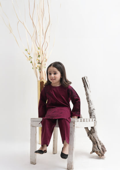 2 PIECE EMBROIDERED LAWN SUIT DARK MAROON KRS-1021