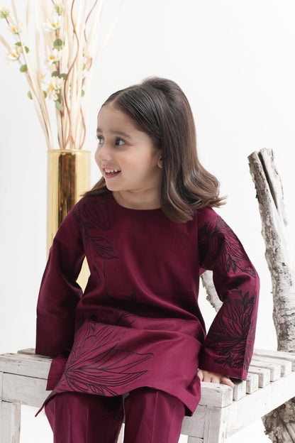 2 PIECE EMBROIDERED LAWN SUIT DARK MAROON KRS-1021