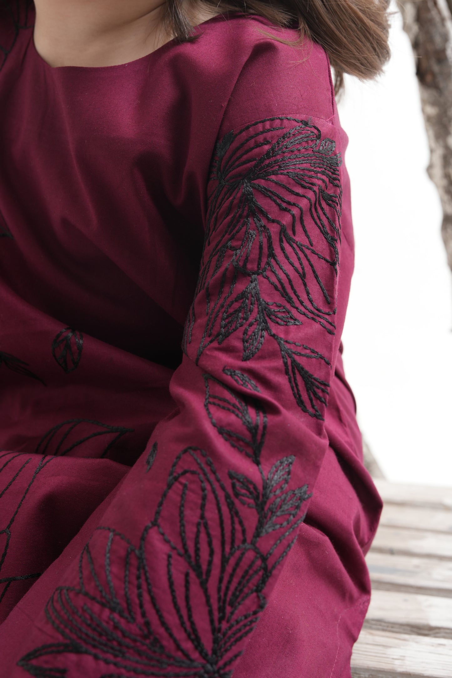 2 PIECE EMBROIDERED LAWN SUIT DARK MAROON KRS-1021