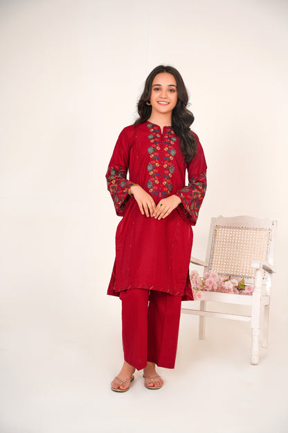 2 PIECE EMBROIDERED LAWN SUIT RED KDR 2108