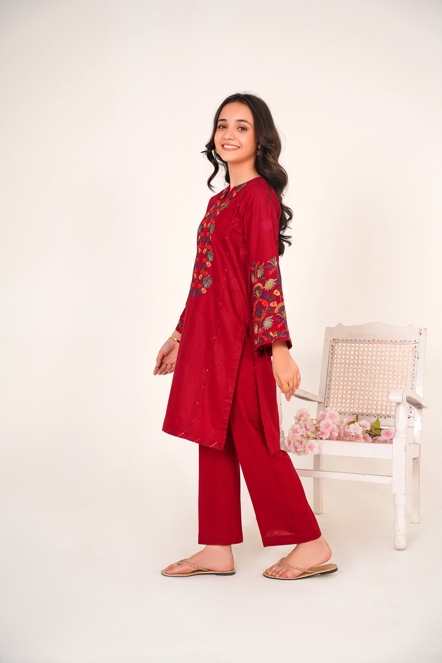 2 PIECE EMBROIDERED LAWN SUIT RED KDR 2108