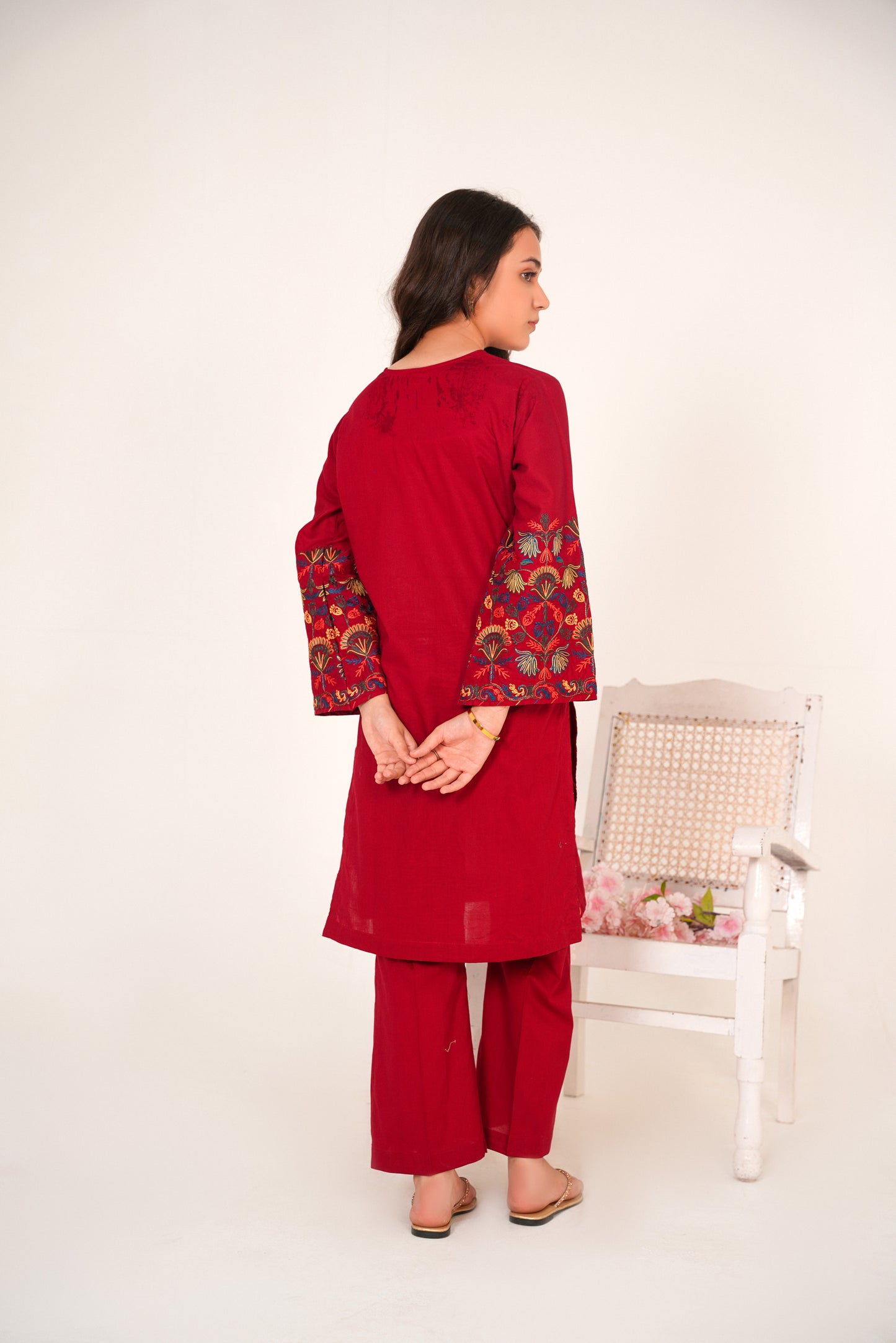 2 PIECE EMBROIDERED LAWN SUIT RED KDR 2108