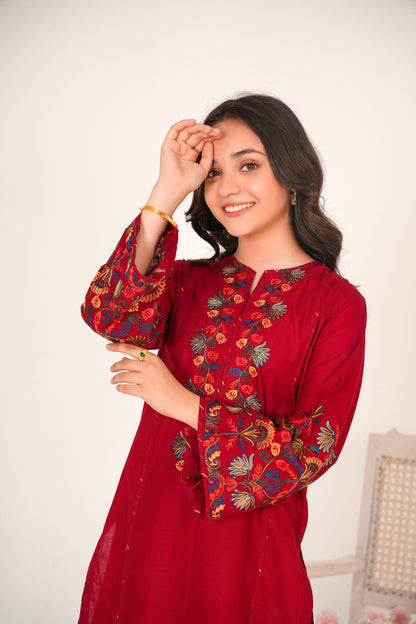 2 PIECE EMBROIDERED LAWN SUIT RED KDR 2108