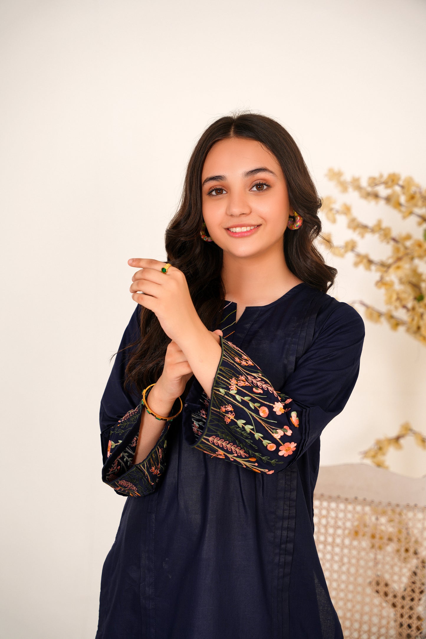 2 PIECE EMBROIDERED LAWN SUIT SINGLE BORDER NAVY BLUE 2102