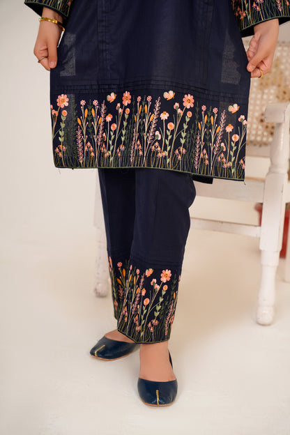 2 PIECE EMBROIDERED LAWN SUIT SINGLE BORDER NAVY BLUE 2102