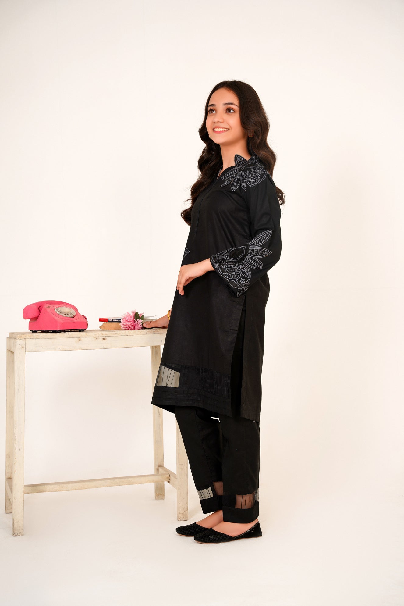 2 PIECE EMBROIDERED LAWN SUIT BLACK POCKET  2110