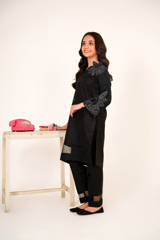 2 PIECE EMBROIDERED LAWN SUIT BLACK POCKET  2110