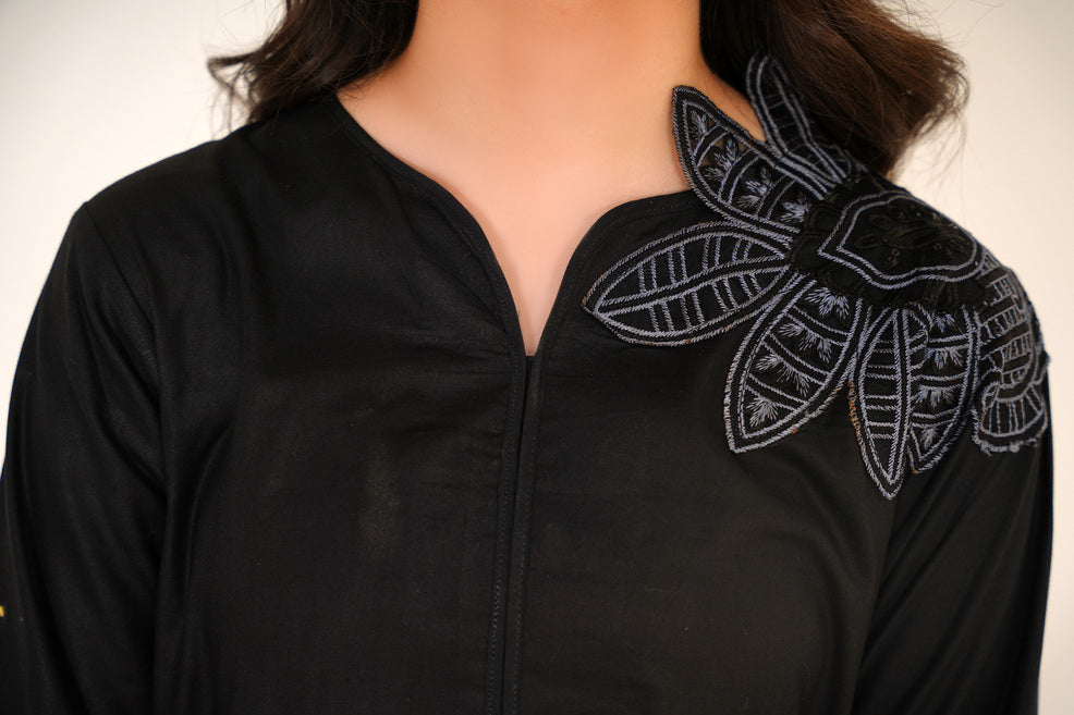 2 PIECE EMBROIDERED LAWN SUIT BLACK POCKET  2110