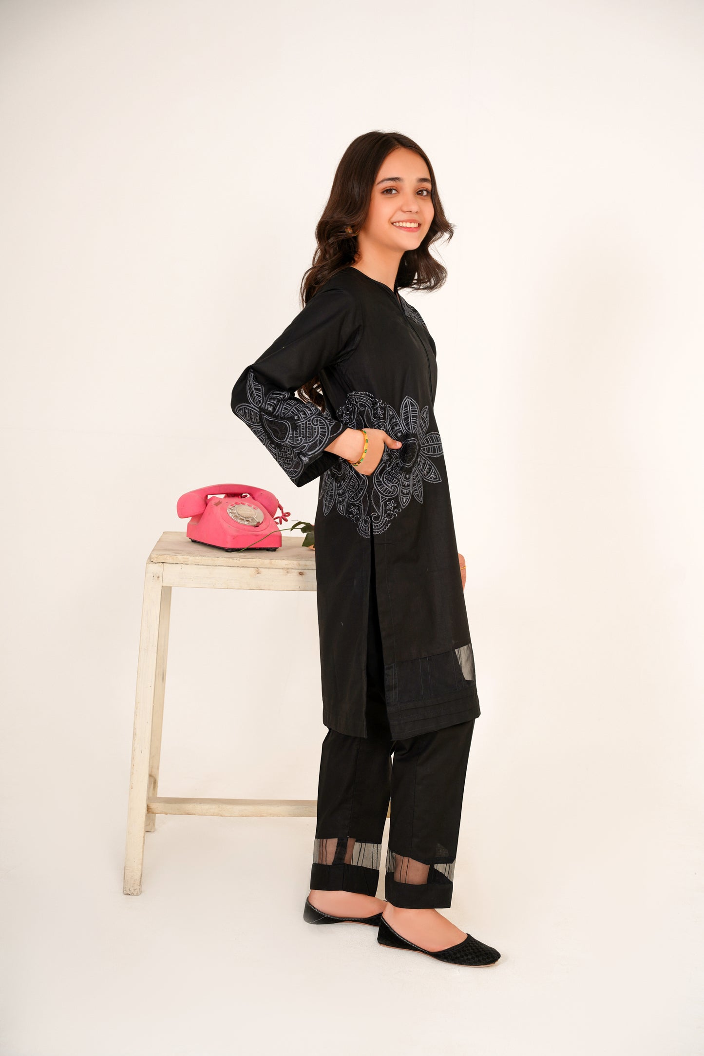 2 PIECE EMBROIDERED LAWN SUIT BLACK POCKET  2110
