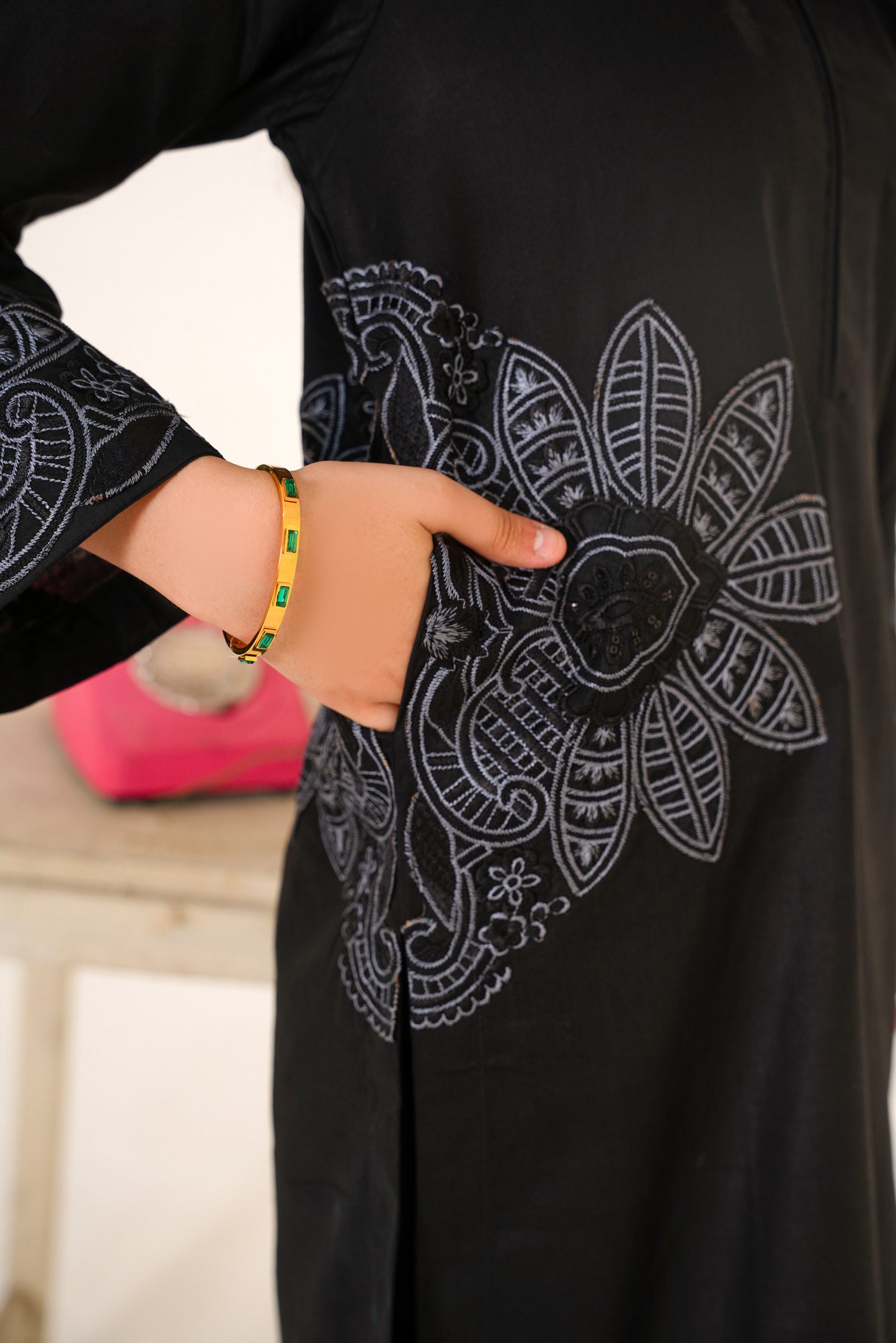 2 PIECE EMBROIDERED LAWN SUIT BLACK POCKET  2110