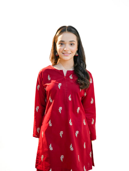 2 PIECE EMBROIDERED LAWN SUIT MAROON KFM-1020