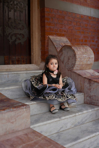 LUX. EMB FROCK BLACK 4114