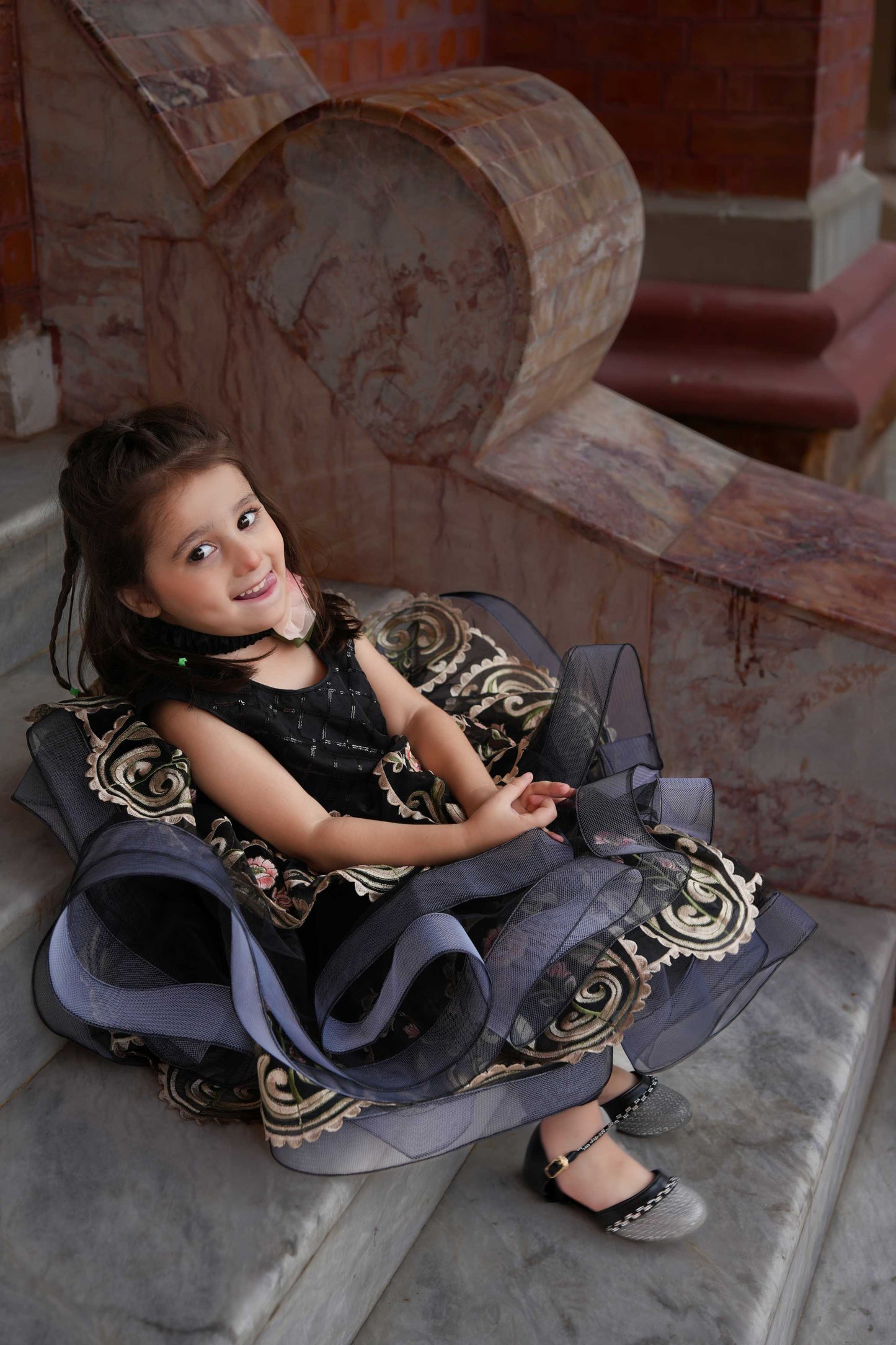 LUX. EMB FROCK BLACK 4114