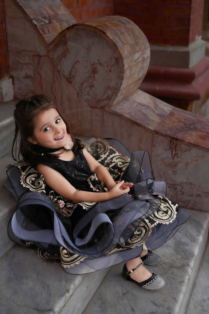 LUX. EMB FROCK BLACK 4114